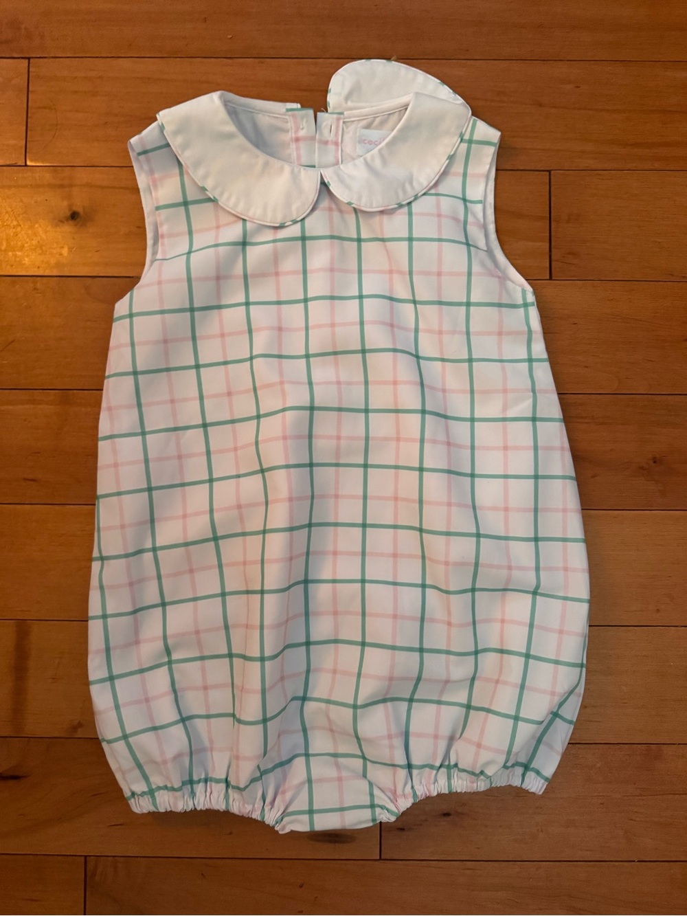 White Plaid Bubble Romper with Peter Pan Collar - Cecil and Lou